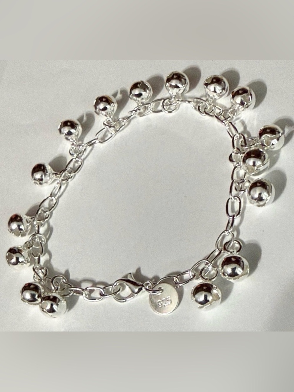 Sterling Silver Beaded Charm bell Bracelet - Silver